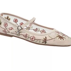 French Connection Floral Embroidered Flats - Cream and Pink